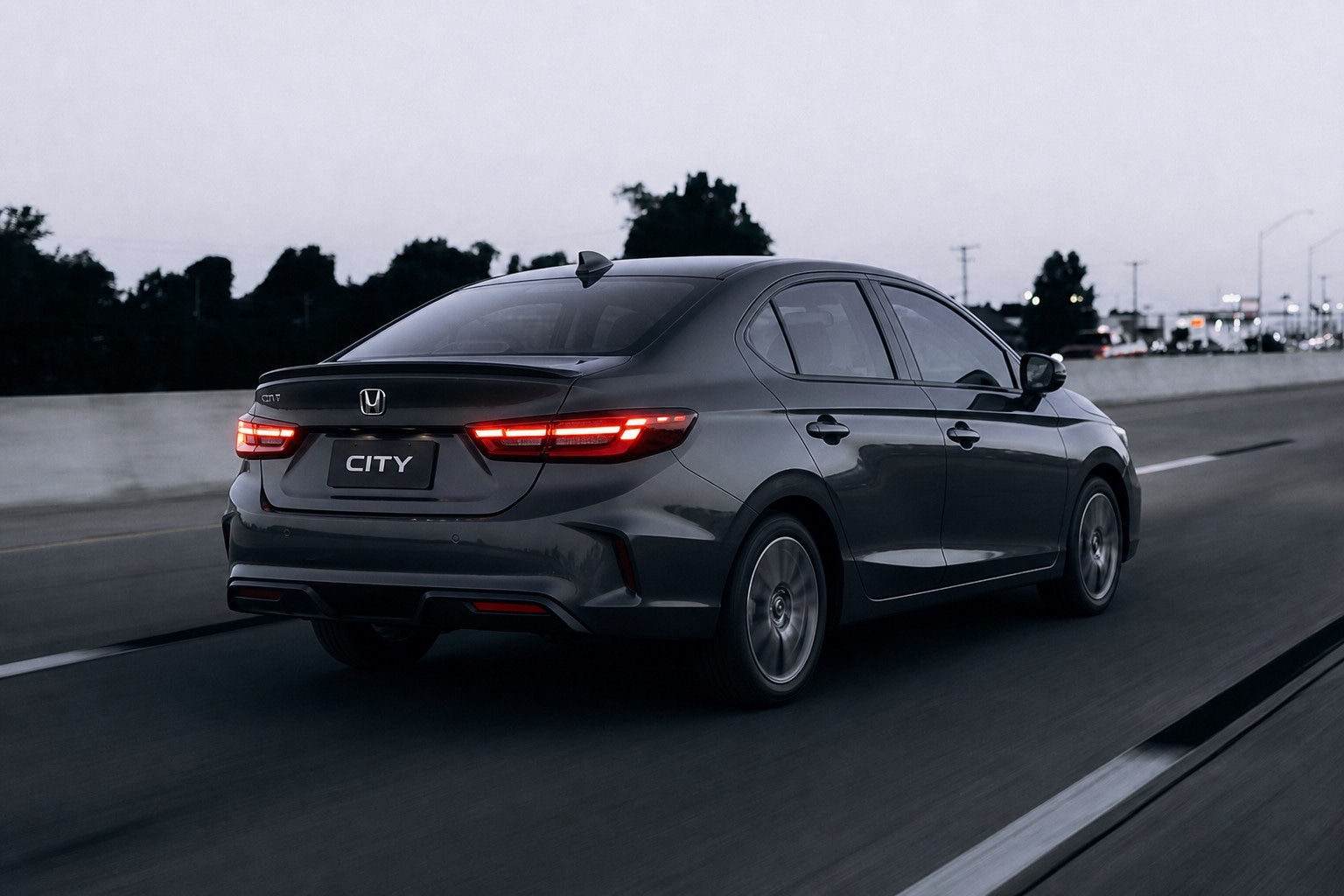 Honda All New City on the road, official rear three-quarter view
